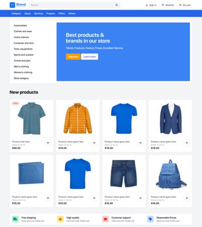 website home page template for ecommerce
