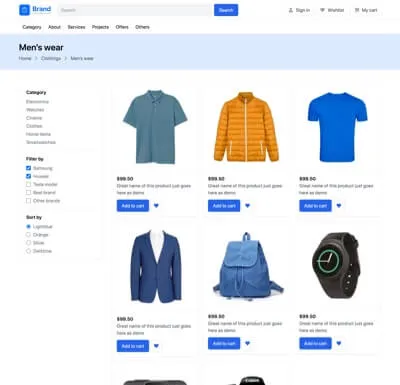 product list page template for ecommerce