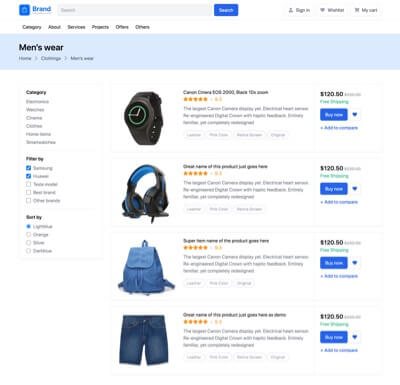 product list page design